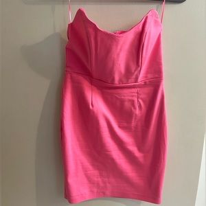 Pink strapless mini dress. Superdown Brand from Revolve